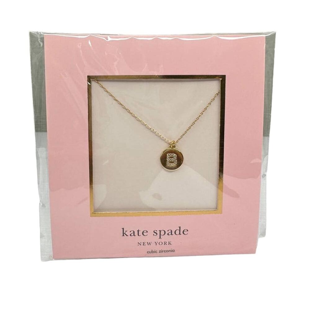 Kate Spade letter B Initial Pave Initial Mini Pendant Necklace Gold tone